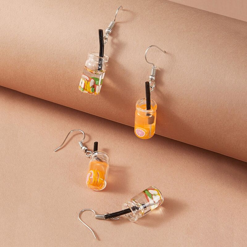 

2pairs Drink Bottle Drop Earrings, Multicolor
