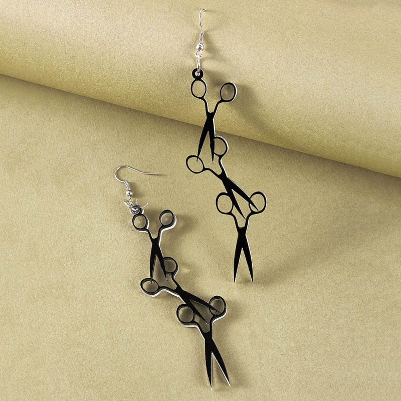 

1pair Scissors Drop Earrings, Black