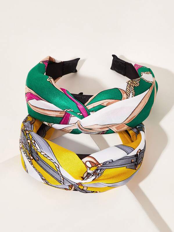 

2pcs Chain Pattern Head Hoop, Multicolor