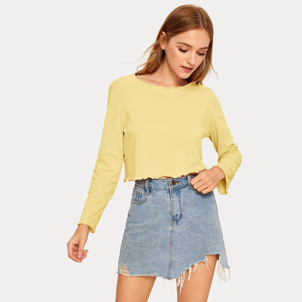 

Lettuce Trim Long Sleeve Tee, Yellow pastel