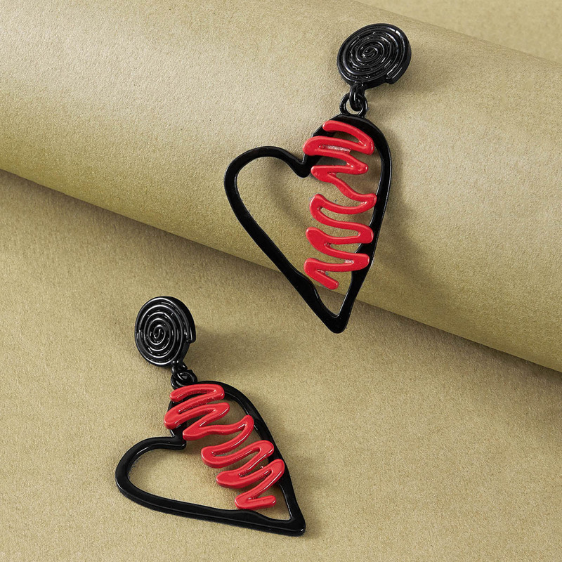 

1pair Heart Drop Earrings, Black
