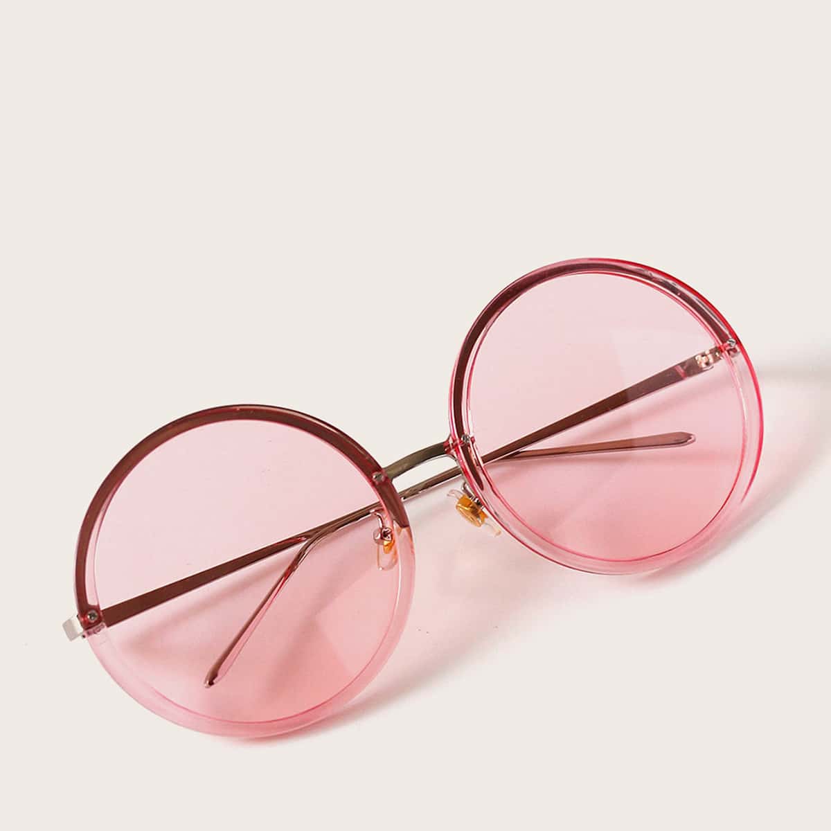 

Round Rimless Flat Lens Sunglasses With Case, Pink
