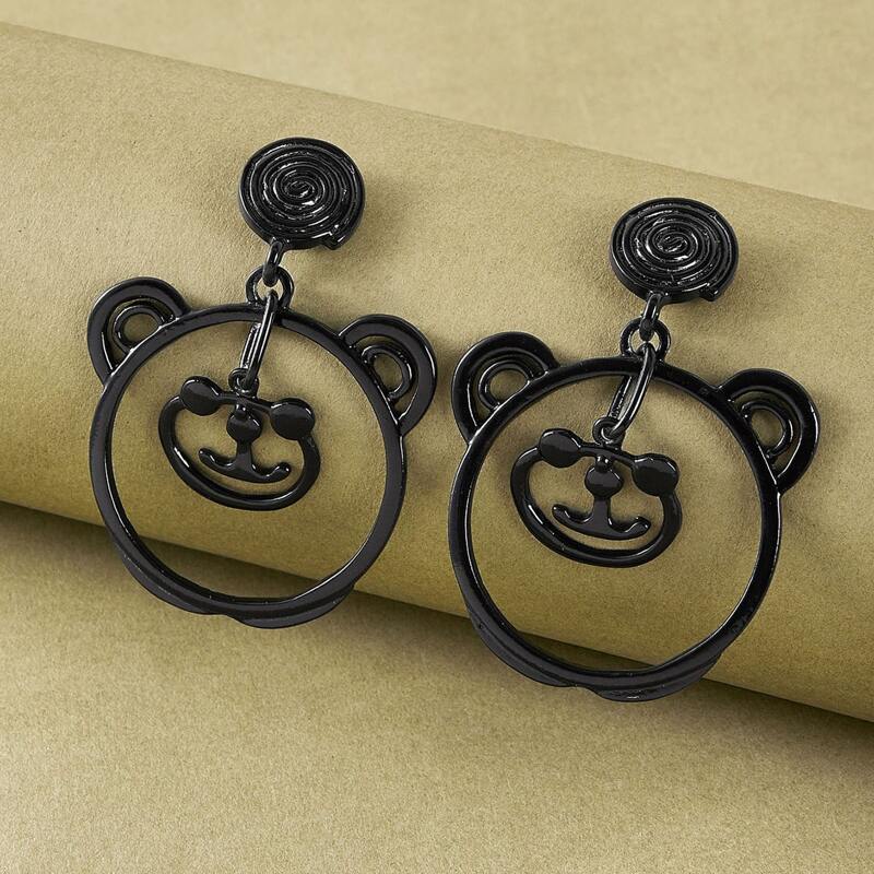 

1pair Bear Drop Earrings, Black