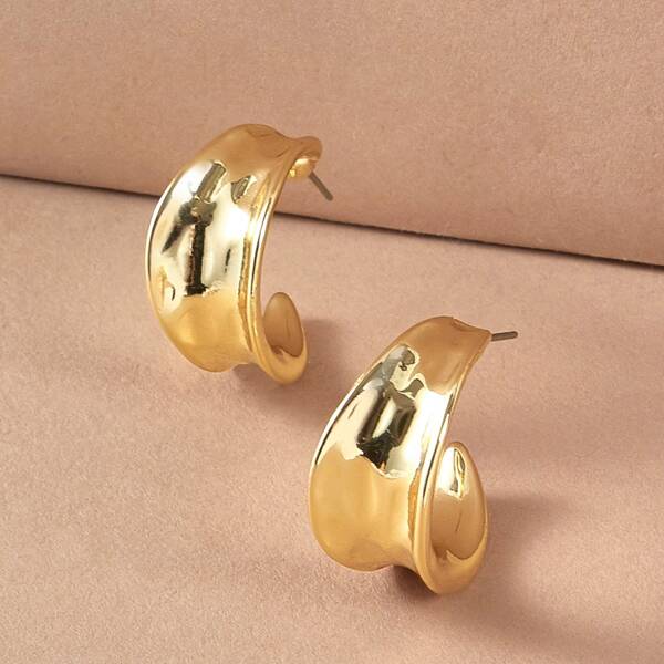 

1pair Round Hoop Earrings, Gold