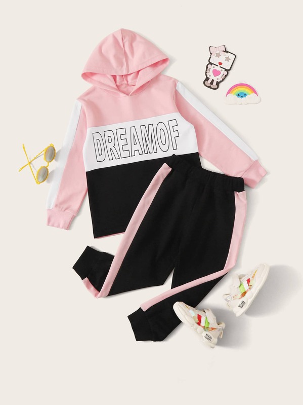 

Toddler Girls Color-block Letter Graphic Hoodie & Sweatpants, Multicolor