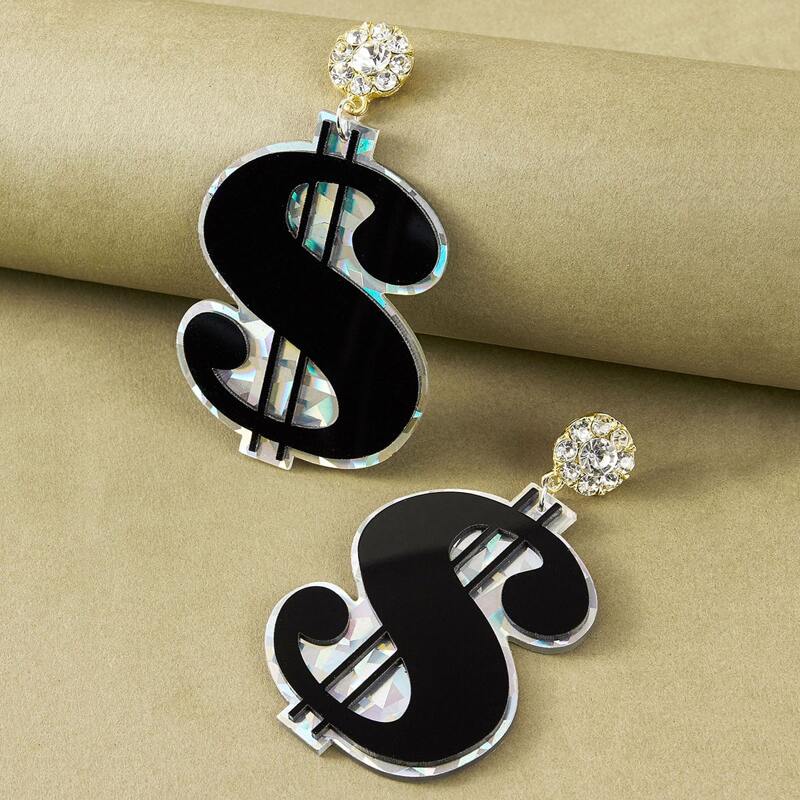 

1pair Rhinestone Decor Dollar Drop Earrings, Multicolor
