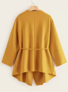 SHEIN Clasi Plus Waterfall Collar Belted Duster Coat - Mustard Yellow - View 2