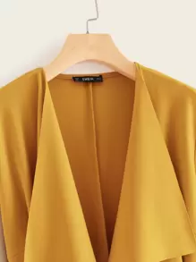SHEIN Clasi Plus Waterfall Collar Belted Duster Coat - Mustard Yellow - View 3