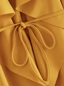 SHEIN Clasi Plus Waterfall Collar Belted Duster Coat - Mustard Yellow - View 4