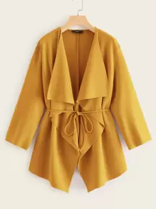 SHEIN Clasi Plus Waterfall Collar Belted Duster Coat - Mustard Yellow - View 1