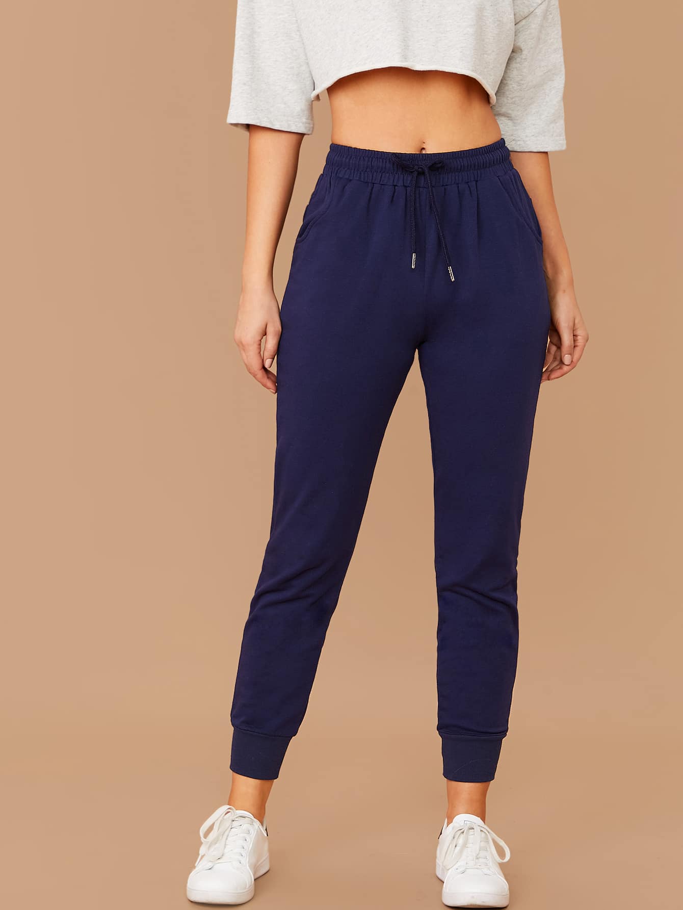 SHEIN Joggers unicolor de cintura con cordón | Moda de Mujer | SHEIN México