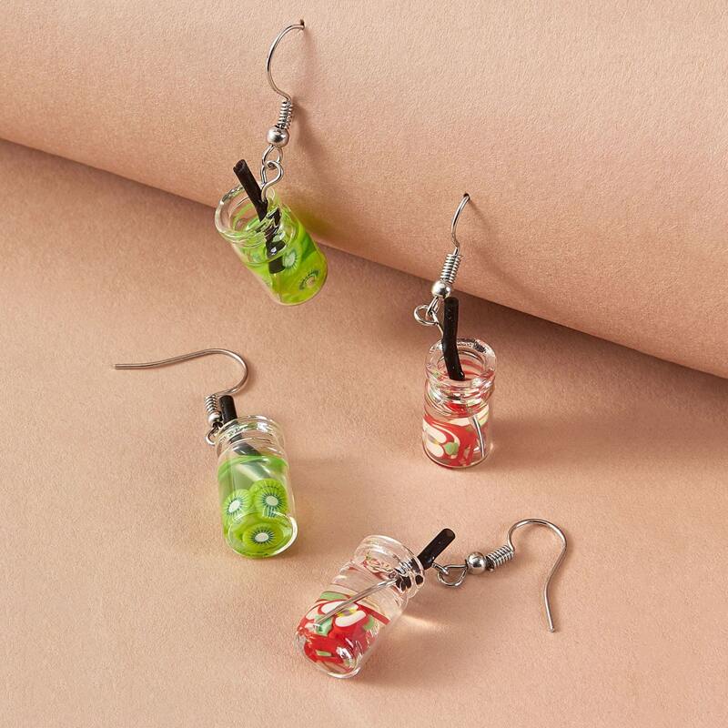 

2pairs Drink Bottle Drop Earrings, Multicolor