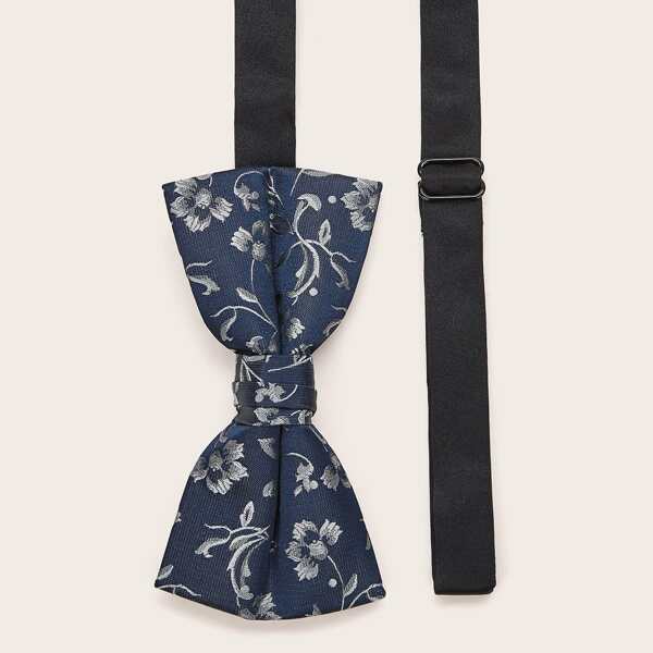 

Men Flower Pattern Bow Tie, Navy