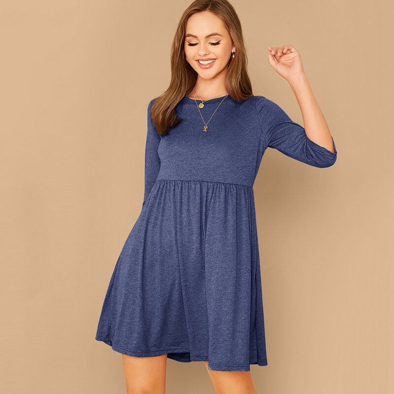 

Heather Knit Flare Tee Dress, Navy