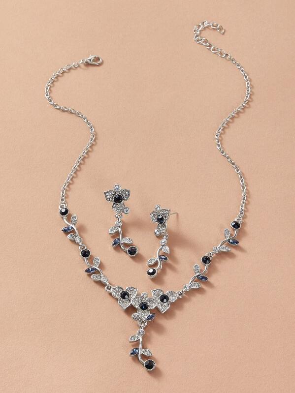

1pc Rhinestone Engraved Necklace & 1pair Earrings