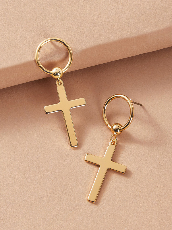 

1pair Cross Drop Earrings, Gold