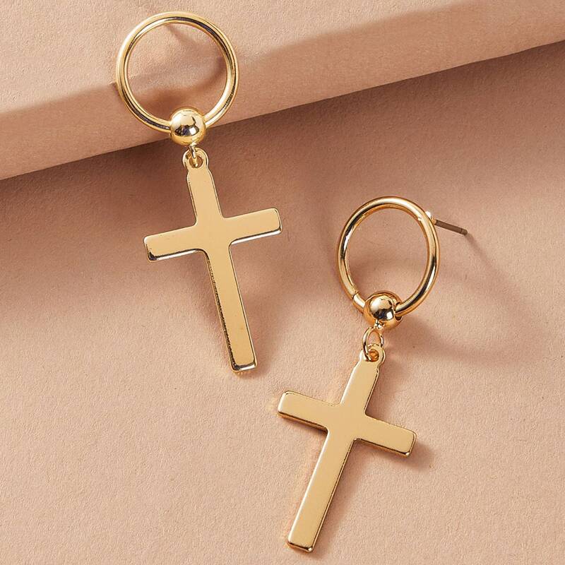 

1pair Cross Drop Earrings, Gold