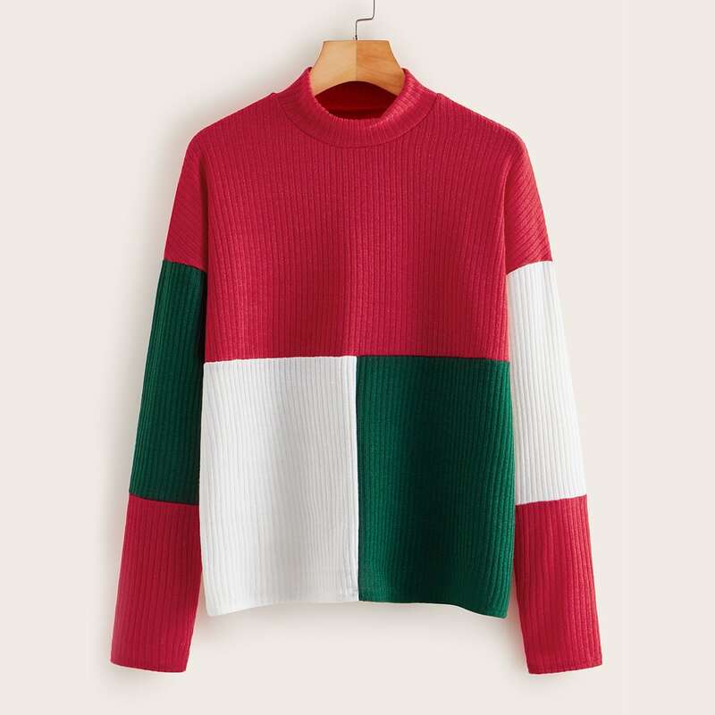 

Cut And Sew Ribbed Knit Sweater, Multicolor