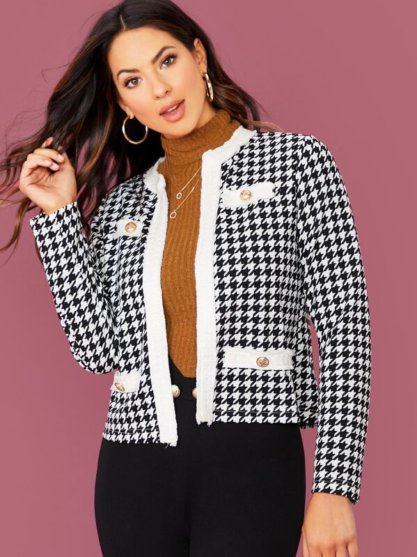 

Solid Placket Houndstooth Jacket, Black and white, Christen Harper