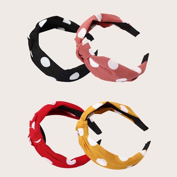 

4pcs Girls Polka Dot Pattern Hair Hoop, Multicolor