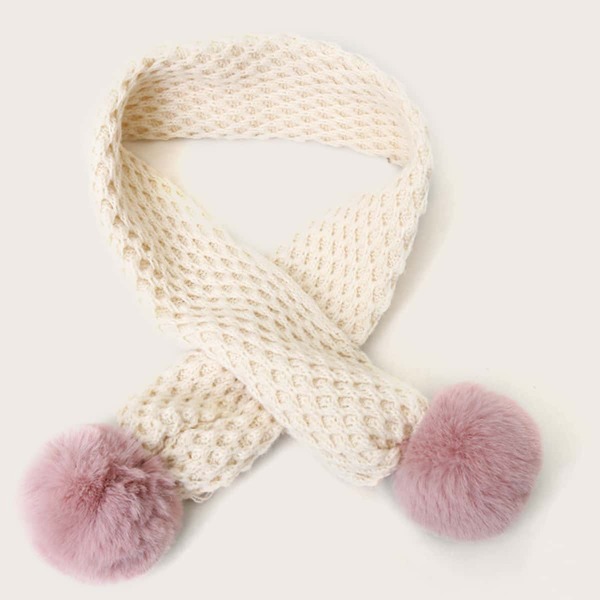 

Kids Fluffy Pom Pom Decor Knit Scarf, Beige