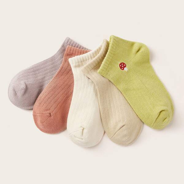 

5pairs Girls Mushroom Pattern Socks, Multicolor