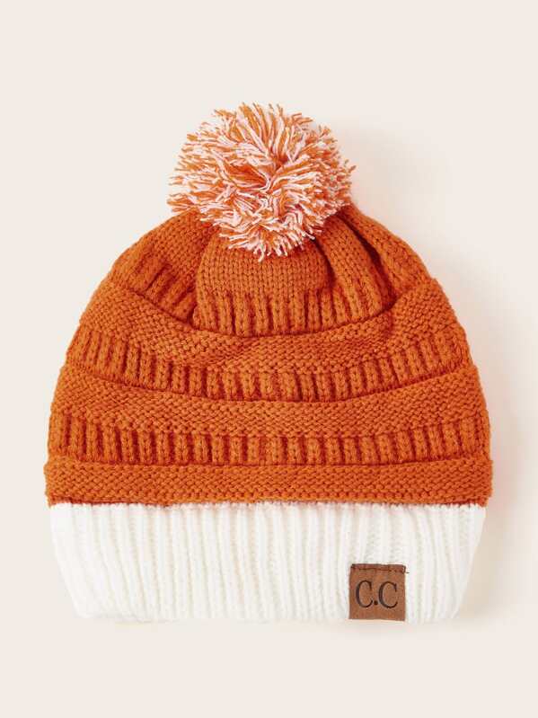 

Kids Letter Patched Knit Beanie, Orange