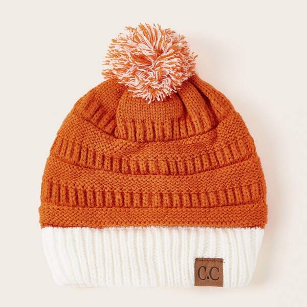 

Kids Letter Patched Knit Beanie, Orange