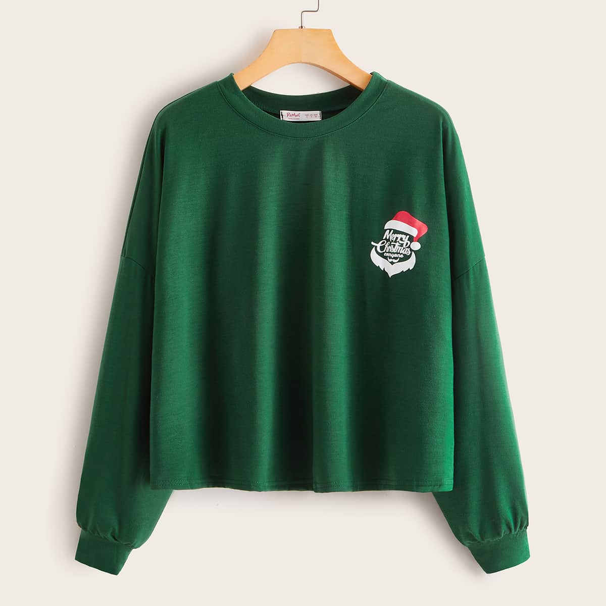 

Christmas Slogan & Santa Claus Print Tee, Green