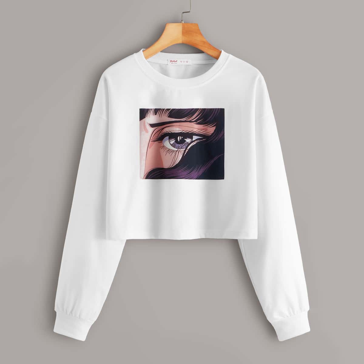 

Cartoon Print Drop Shoulder Sweatshirt, White