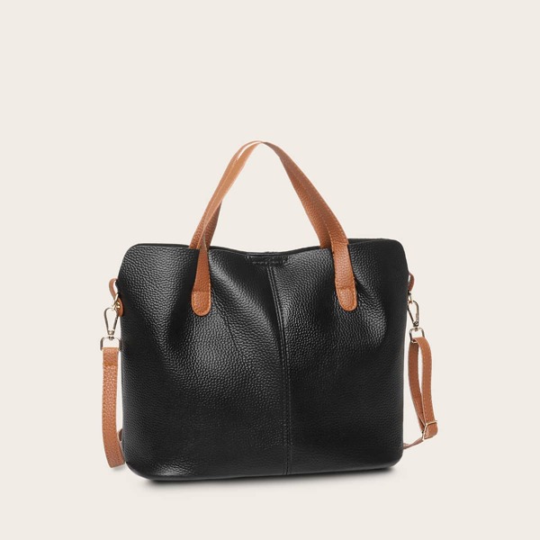 

Pebble Detail Satchel Bag, Black