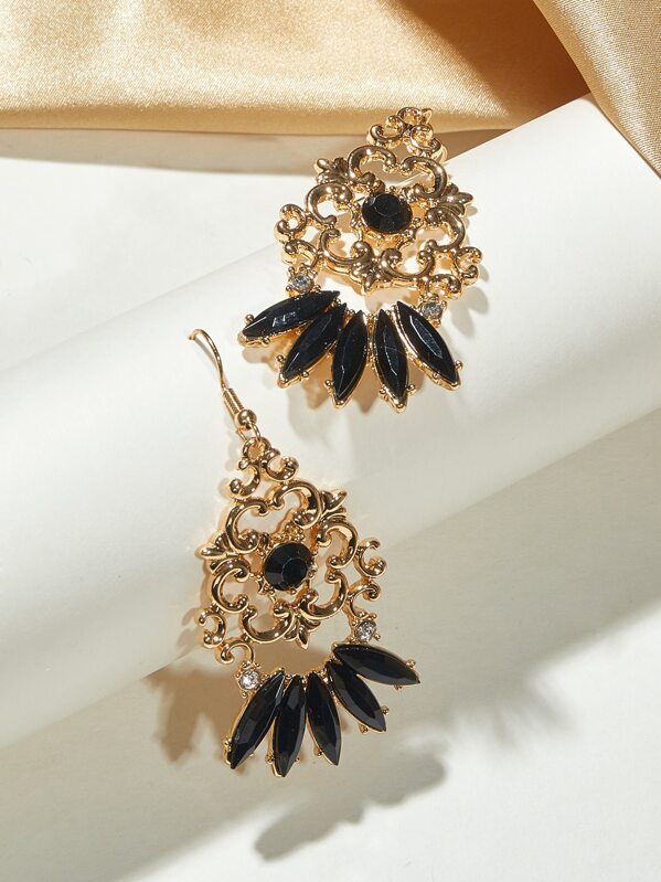 

1pair Rhinestone Engraved Flower Drop Earrings, Multicolor