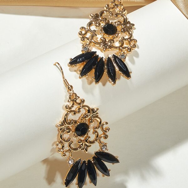 

1pair Rhinestone Engraved Flower Drop Earrings, Multicolor