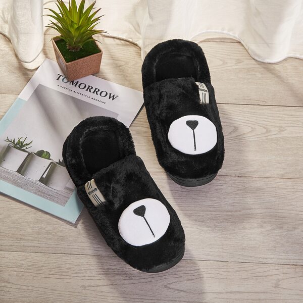 

Men Letter Graphic Fluffy Slippers, Black