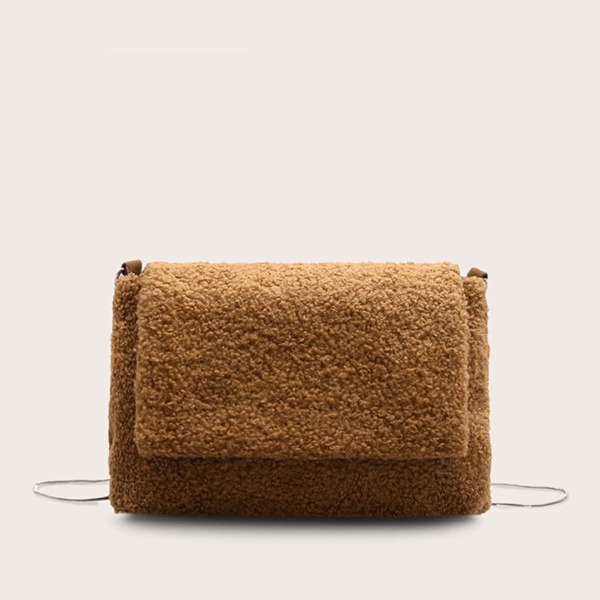 

Faux Fur Flap Crossbody Bag, Brown