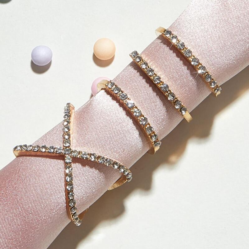

4pcs Rhinestone Decor Ring, Gold
