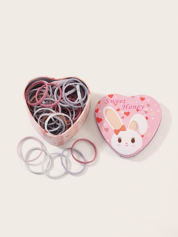 

50pcs Girls Solid Hair Tie With Case, Multicolor