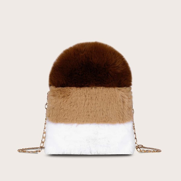 

Color Block Fluffy Crossbody Bag, Multicolor