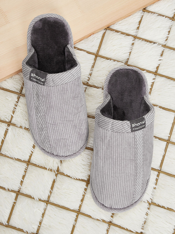 

Men Letter Patch Wide Fit Slippers, Grey