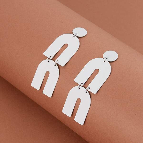 

1pair Stud Back Double U Dangling Earrings, White