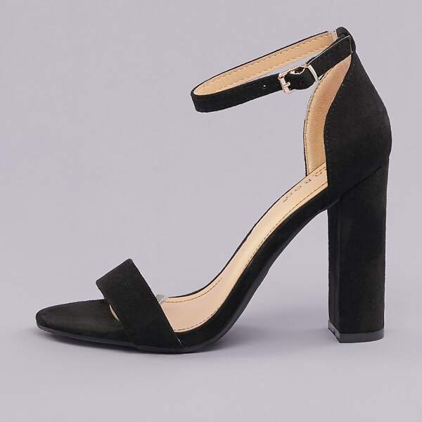 

Open Toe Buckled Ankle Chunky Heel Sandals, Black