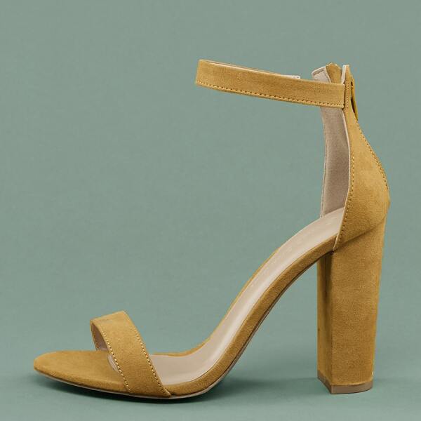 

Ankle Strap Open Toe Block Heel Sandals, Mustard yellow
