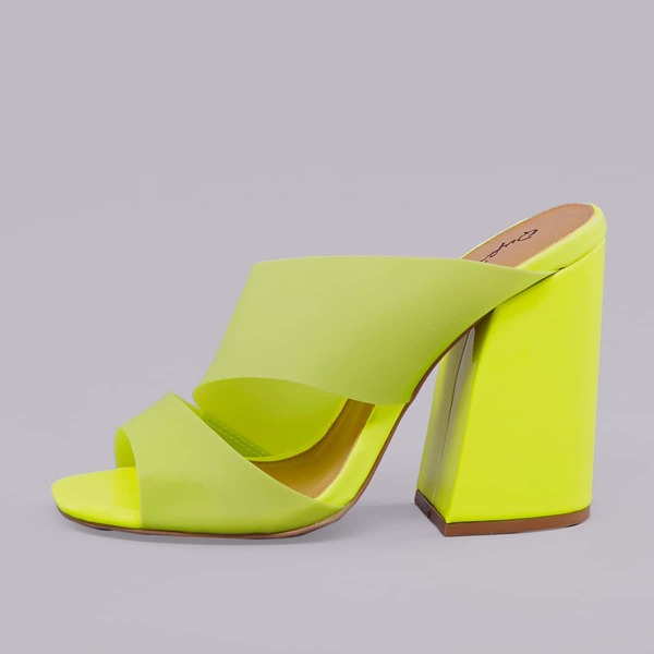 

Double Frost PVC Band Chunky Heel Mules, Yellow bright