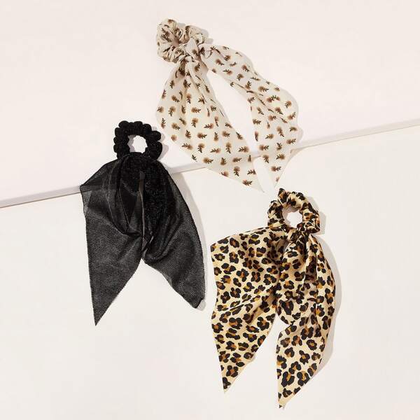 

3pcs Leopard Pattern Scrunchie Scarf, Multicolor
