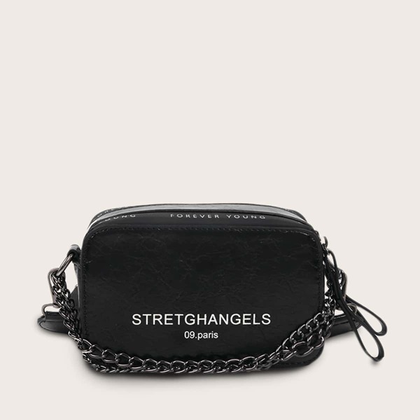 

Letter Graphic Satchel Bag, Black