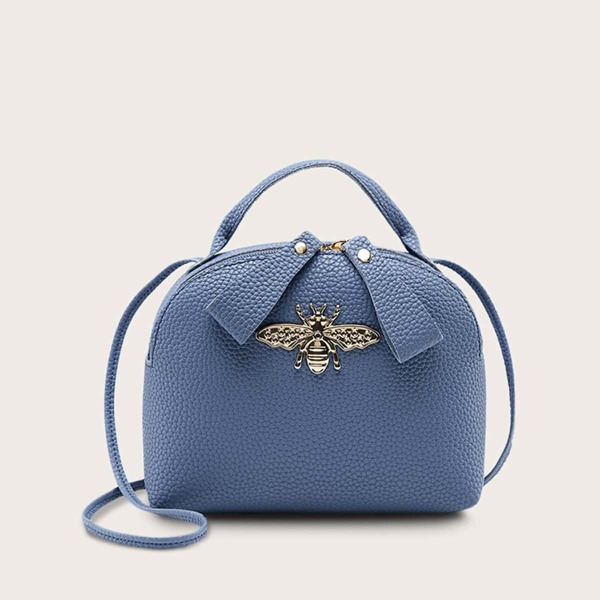

Metal Bee Decor Satchel Bag, Dusty blue