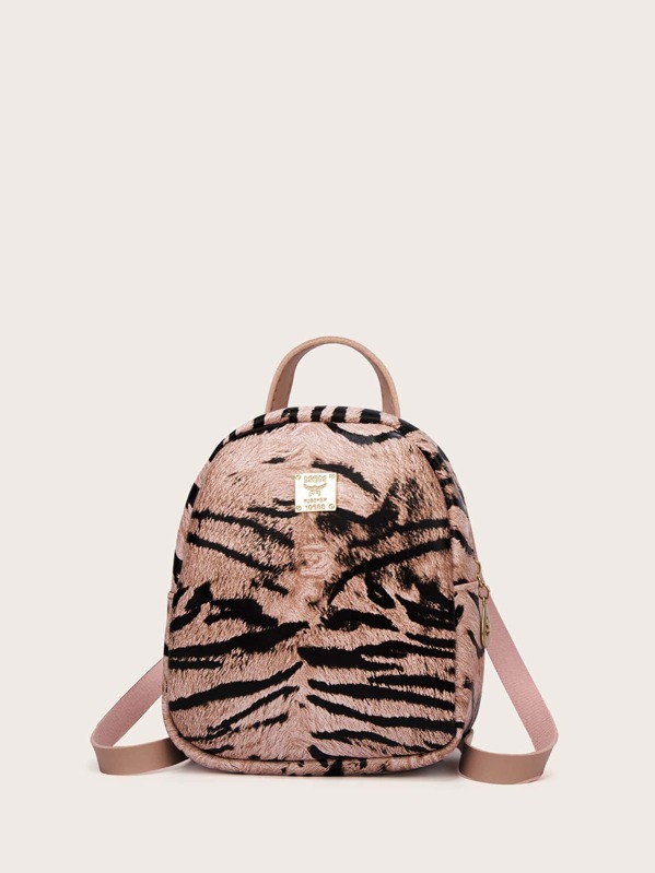 

Tiger Stripe Faux Fur Fluffy Backpack, Multicolor
