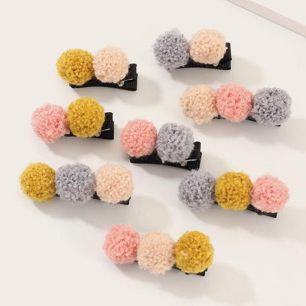 

8pcs Girls Pom Pom Decor Hair Clip, Multicolor