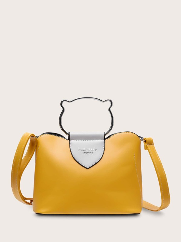 

Letter Pattern Satchel Bag, Yellow