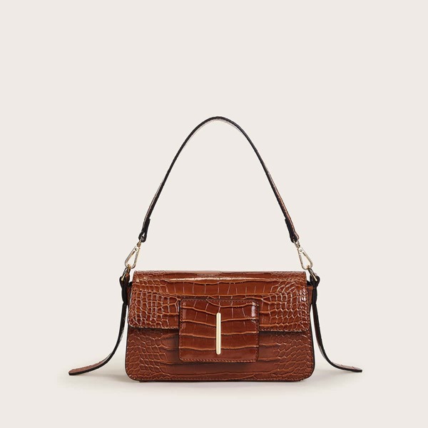 

Croc Embossed Baguette Bag, Brown